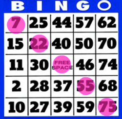 75 balls bingo win diagonally